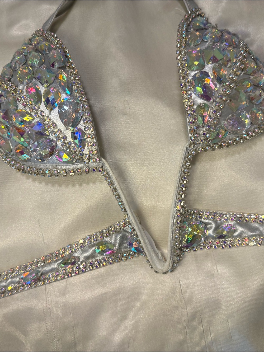 Embellished Silver Crystal Bikini Top — Women's Sparkle Swim